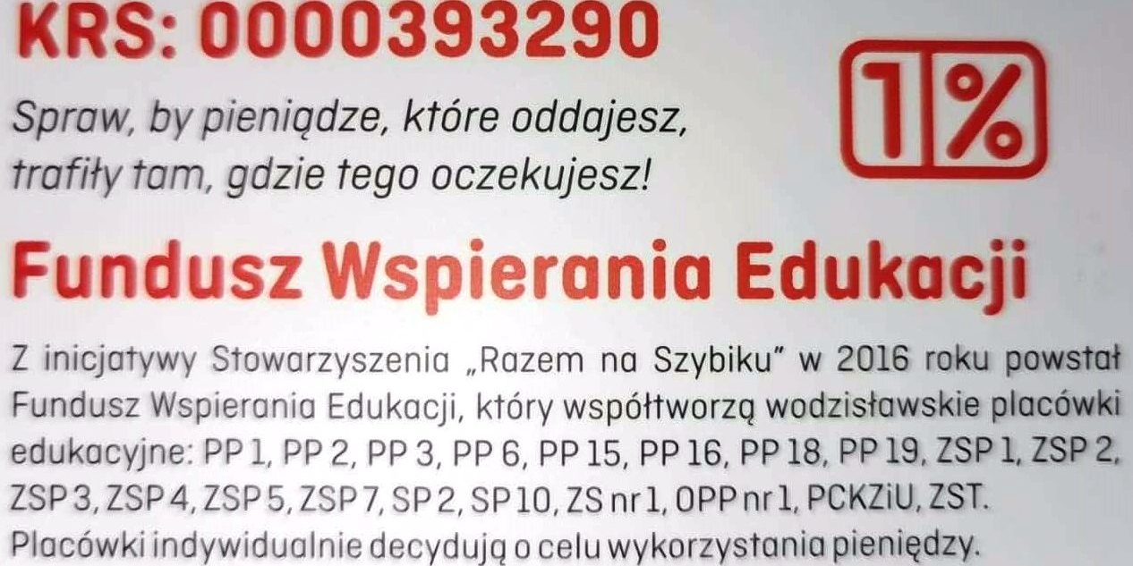 Przekaż swój 1 podatku Szkoła Podstawowa nr 2 w Wodzisławiu Śląskim